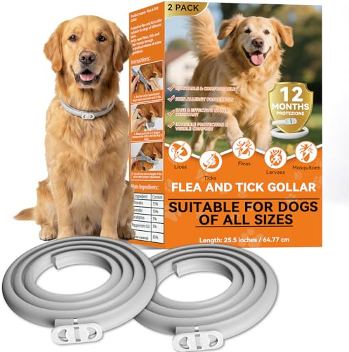 Collare Antiparassitario per Cani - Protezione 8 Mesi contro Pulci, Zecche e Zanzare - Impermeabile e Regolabile, Lunghezza 65 cm per Cani di Taglia Piccola, Media e Grande (2PCS)