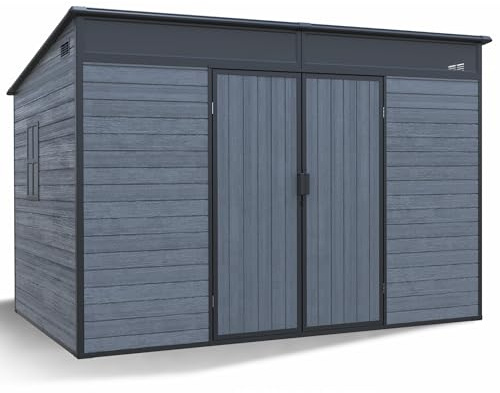 Gartenhaus Penta 6,6 m² Kunststoff | Polypropylen (PP) Geräteschuppen witterungsbeständig 298 x 203 x 204 cm (B x T x H) dunkelgrau/schwarz | Fenster - abschließbare Türen