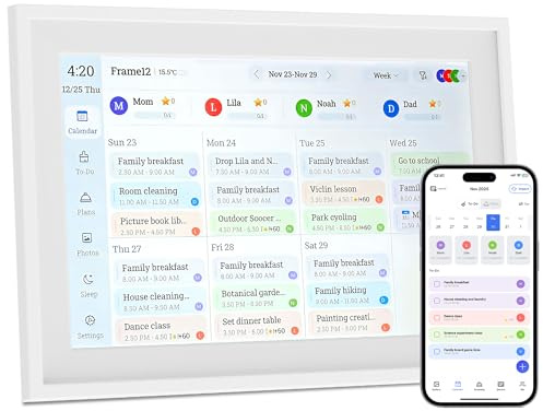 Digitaler Kalender, 39,6 cm (15,6 Zoll), Touchscreen Familien-Organizer für Zeitpläne, Veranstaltungen und Erinnerungen, intelligenter Familienplaner für Zeitplan, Foto-Display, Mahlzeiten