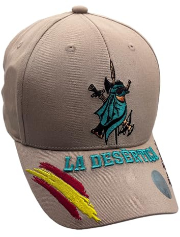 Tacro Gorra de Béisbol La Desértica, La Legión, Color Arena, con Bordado Militar y Bandera de España