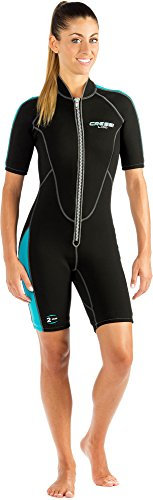Cressi Lido Lady Shorty Wetsuit 2 mm, Muta Shorty per Snorkeling, Nuoto e Sport Acquatici, in Neoprene Ultra Stretch 2 mm Donna, Nero/Acquamarina, S