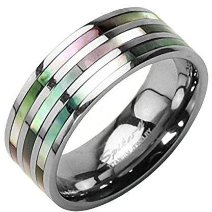 Mianova Band Ring Titan Wedding Triple Abalone Perlmutt Inlay Herrenring Damenring Partnerring Damen Herren Silber Silber Größe 73 (23.2)