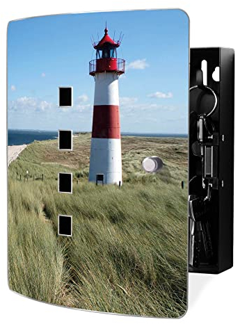 banjado Design Schlüsselkasten aus Edelstahl für 10 Schlüssel/Schlüsselbox zur Schlüsselaufbewahrung 24 x 21,5 x 7cm groß mit praktischem Magnetverschluss/Motiv Leuchtturm