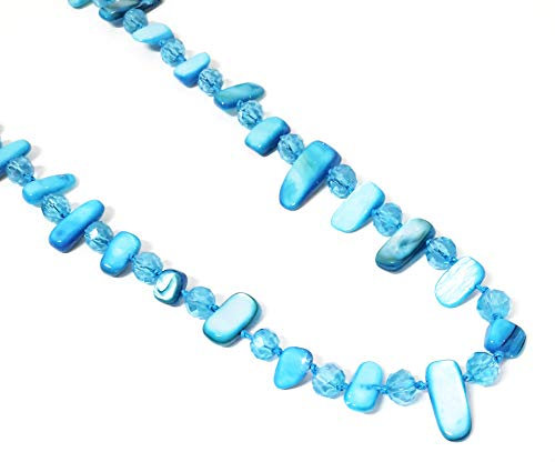 BRANDELIA Collares Largos de Colores Mujer Bisutería de Nácar y Perlas de Cristal, Azul Claro