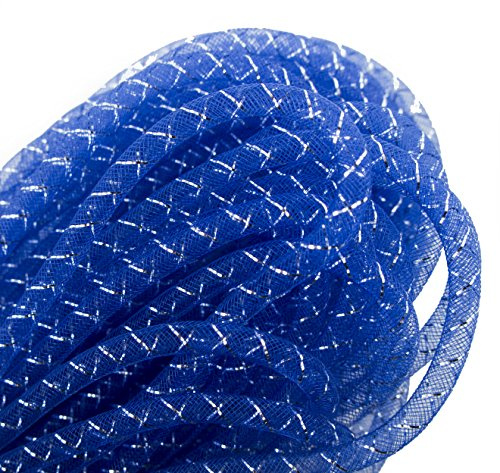 HAND® Elastic Lightweight Millinery Tubular CRIN Assorted Plain Colours with Silver Trim - Diameter 8 mm, appx 30 Meters per Pack (Blue)