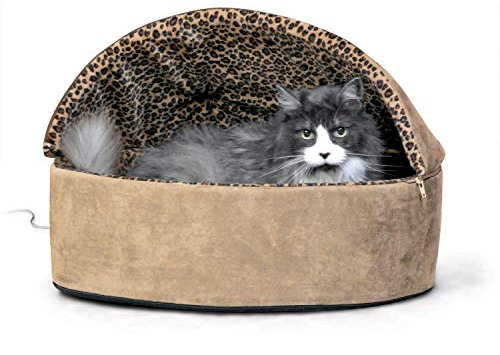 K&H Pet Products Thermo-Kitty Bed Deluxe Indoor Heated Cat Bed Tan/Leopard Large 20 Inches