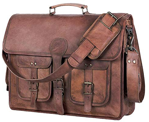 KPL 45,7 cm (18 Zoll) Leder-Aktentasche, Laptop-Kuriertasche, beste Computer-Umhängetasche, handgefertigte Tasche für Damen und Herren, braun, L, Schulranzen
