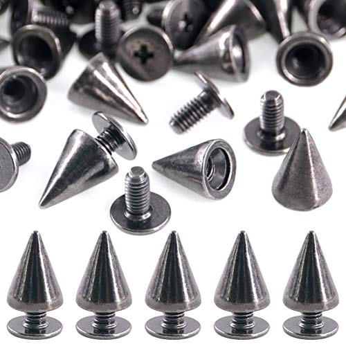 Swpeet 110 Paare 7 mm x 9,5 mm Rundkegel Spikes und Nieten Metall Schraubverschluss für DIY Lederhandwerk Cool Nieten Punk-Nieten Münzschicht Gun-Black