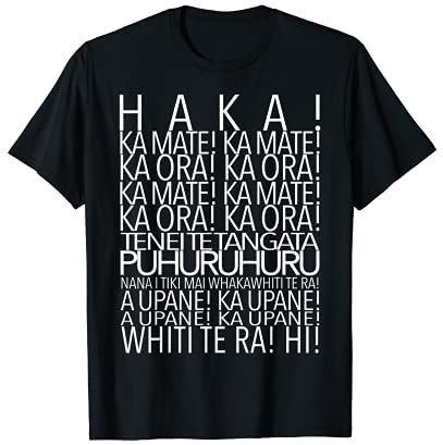 Rugby Song Haka Songtext Rugby New Zealand Motivation Warrior T-Shirt für Herren in Schwarz, Größe S, Klassischer Schnitt, Halbarm, Crew-Ausschnitt
