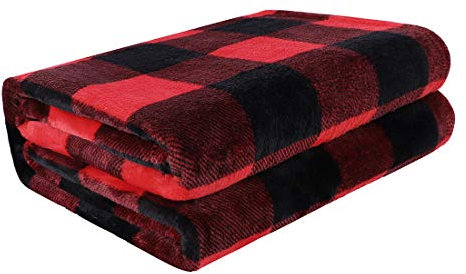 PiccoCasa Karierte Decke Wolldecke Große Decke Tagesdecke Fleecedecke Warme & weiche Wohn- & Kuscheldecke als Couchdecke Sofaüberwurf Rot&Schwarz 130x150cm