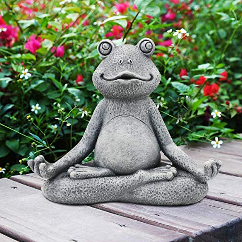 Goodeco Meditierende Frosch-Ornament-Miniatur, Zen-Yoga-Frosch-Gartenfigur, Statue, für drinnen und draußen, Gartenskulptur, Geschenke für Feengarten, Zuhause, Terrasse, Kunstdekoration, 13 cm (grau)