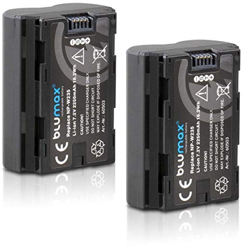 2X Blumax Akku Ersatz NP-W235-2250mAh - kompatibel mit Fujifilm X-T4 X-T5 GFX-100S X-H2 X-H2S