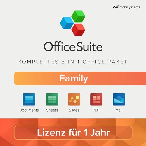 OfficeSuite Family – 6 Benutzer – Documents, Sheets, Slides, PDF, Mail und Calendar für 1 Windows PC & 2 Mobile Geräte pro Benutzer / 1 Jahres-Lizenz