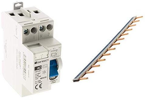 Zenitech - Interrupteur différentiel 40/2 30mA Type AC NF & Peigne 13 modules noir/blanc longueur 220mm