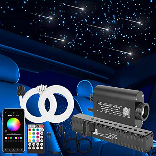 CHINLY Bluetooth Meteor 16W RGBW Twinkle APP LED Fibra ottica Light Star Kit plafoniere Misto 450 pezzi + 8 pezzi = 458 pezzi 3 m Fibra ottica per casa/auto