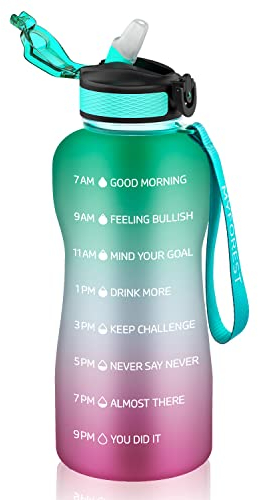 MYFOREST Bouteille d'eau 2200ml Grand Gourde Sport 2,2 Litre, Marqueur de Temps pour Hydratation Motivationnelle, sans BPA, anti-Chute, Buse Rabattable: Froid/Chaud/Boissons Gazeuses/Cidre
