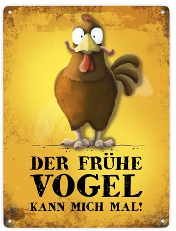 Der frühe Vogel kann mich mal Metallschild XXL mit Huhn Motiv
