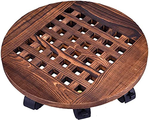 Rolling Wooden Planter Caddy, Topfpflanzenständer Mit Rädern, Runder Blumentopfhalter, Indoor Outdoor Pflanzwagen Mit 360 ° Drehbaren Rollen, Rolling Tray Coaster Garden Pot-30cm
