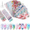 NICENEEDED 20pc Spring Flowers Nail Foil Transfer Stickers, Summer Flowers Design Nail Art Stickers, Wraps Decals with Scissors for Women & Girls DIY