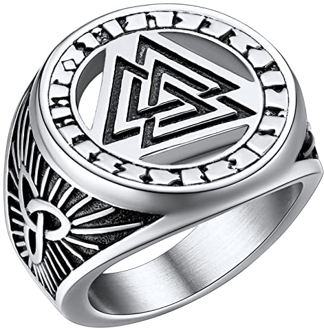 FaithHeart Edelstahl Viking Valknut Fingerring im Runenkreis Wikinger Style Valknut Fingerring in Ringgröße 64.6mm Punk Retro Partnerring Freundschaftsring