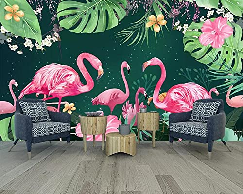 MUMUWUSG Fototapete 3D Effekt Grün Blätter Tiere Flamingo Vlies Tapeten Wandtapete Xxl Moderne Wanddeko Design Wand Dekoration Wohnzimmer Schlafzimmer Büro 140X70Cm