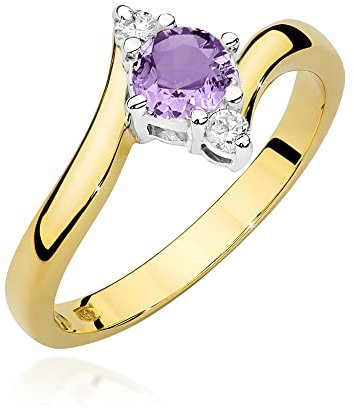 MARKO Damen-Goldring mit Amethyst 0,50Ct zusammen mit Diamanten verziert, 14 Karat Gold (585) | Goldring inklusive Box | Goldring für Frau (Amethyst, 56 (17.8))