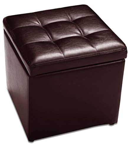 CASART Faux Leather Storage Ottoman, 40x40x40CM Cube Pouffe Toy Box Foot Stool, Home Office Living Room Organiser Chest, 150KG Weight Capacity (Brown, 40 x 40 x 40cm)