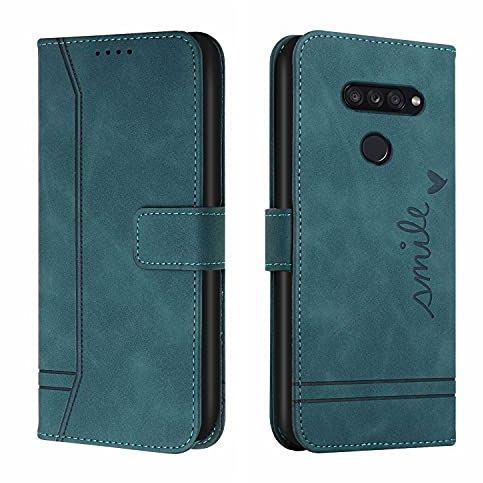 LEMAXELERS LG K50S Hülle,LG K50S Handyhülle Süßes Lächeln Retro PU Leder Mädchen Flip Case Cover Magnet Schutzhülle Tasche Ständer Handytasche für LG K50S,HX Smile Green