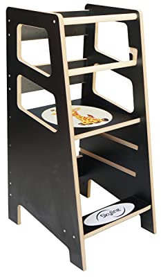 Skyline Lernturm aus Holz Für Kinder I Lernstuhl Montessori I Küchenhelfer mit Verstellbarer Höhe und Sicherheitsschiene I Learning Tower Küche Kindermöbel I Mehr Sicherheit bei Kindererziehung