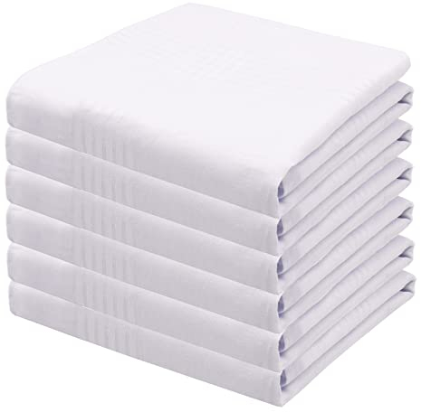 Qtuie Pañuelos Hombre Juego de 6 Pañuelo Blanco de Algodón Pañuelo de Bolsillo Pañuelos de Caballero Pañuelos de Tela para Hombres Caballeros 40x40 cm (QT103)