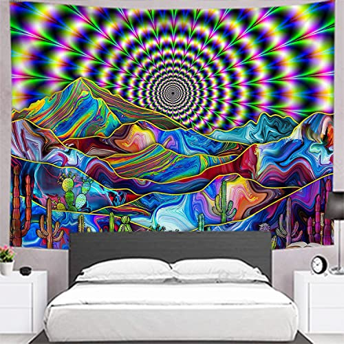 Arawat Wandteppich Mandala Psychedelic Landschaft Wandtuch Wandteppich Mond Sonne Wanddeko Psychedelic Teppich Gothic Wandteppiche Trippy Tapestry Wandtuch Wandbehang Boho Wand Deko (150 x 130cm)