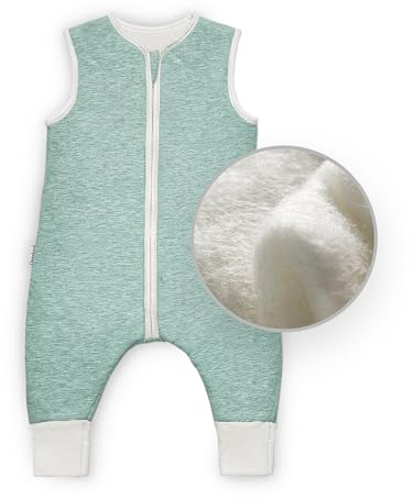 Ehrenkind® Ganzjahres-Schlafsack mit Füßen Wollfüllung | 100% Bio-Baumwolle mit 100% Wolle Füllung Baby-Schlafsack | Oeko-TEX | Hellgrün Melange 80