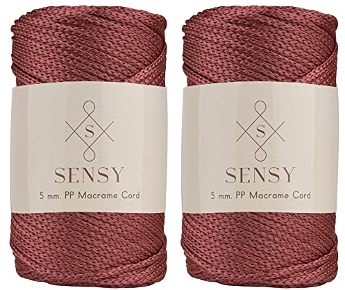 2 Garnstrange Sensy Premium Polyesterseil 5 mm 104 Yards - 100% Polypropylen-Kordel für Makramee, Häkeltasche, Häkelgarn - Geschenk für Strickwaren (Dusty Rose)