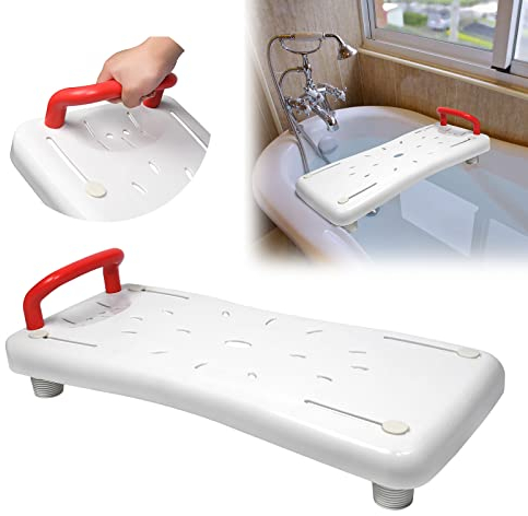 XMTECH Badewannensitz Senioren Badewannenbrett zum Sitzen mit Ergonomisch Geformte Griff, rutschfest Kunststoff Badewanne Brett Duschbrett für Badewanne Badezimmer, mit Rot Griff