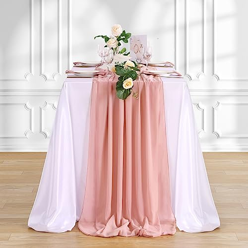 Tischläufer Dusty Rose, 3 m, durchscheinender, rustikaler Gaze-Chiffon-Tischläufer für Party, Brautparty, Frühlingsdekorationen, Frühlingsdekorationen, 10 Packungen