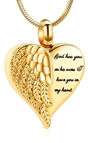 Herz-Urnen-Halsketten-Anhänger für Asche, Engelsflügel, Einäscherungsschmuck für Damen und Herren Andenken, Asche, Schmuck mit Aufschrift Always in my Mind Forever in my Heart