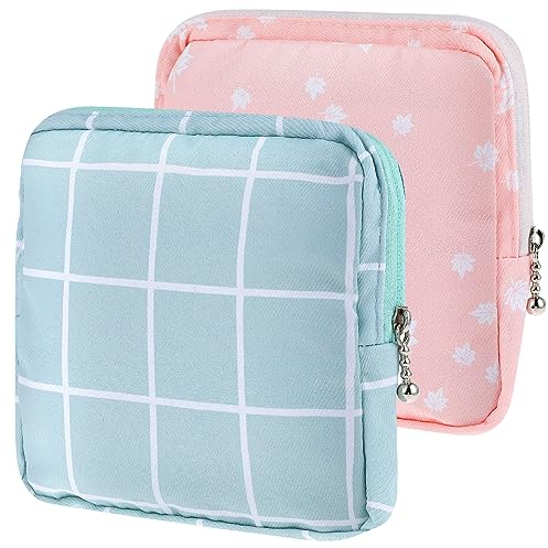 cobee Damenbinden Aufbewahrungstasche, 2 Stück Tampons Aufbewahrung mit Reißverschluss Hygienebeutel Tragbar Wasserdichte Mini die erste Periode Tasche Binden für Frauen Mädchen Teenager Unterwegs