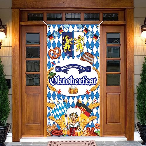 TOPJOWGA Oktoberfest Deko - Willkommen Zum Oktoberfest Banner für Deutsche Feier, Hintergrund Photo Booth, Party Dekoration für Outdoor und Innen, 180x90cm