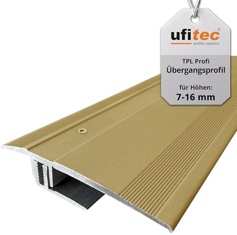 ufitec Profilsystem für Parkett- und Laminatböden - für Belagshöhen von 7-16 mm - viele Farben lieferbar (Übergangsprofil | 90 cm lang | 60 mm Breit, Gold)