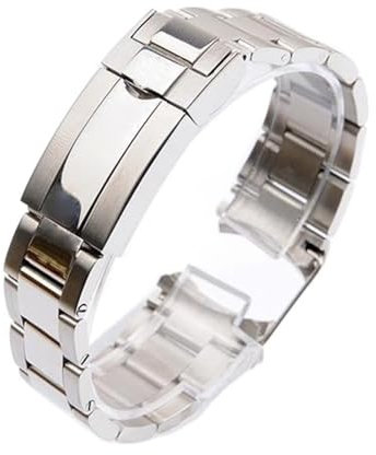 LUGEMA Watch Bracelet Compatible With Rolex DAYTONA GMT Submariner Watch Accessories Metal Strap Stainless Steel Pull Clasp Watch Band Chain 20mm (Color : Bright silver, Size : 20mm With Logo)