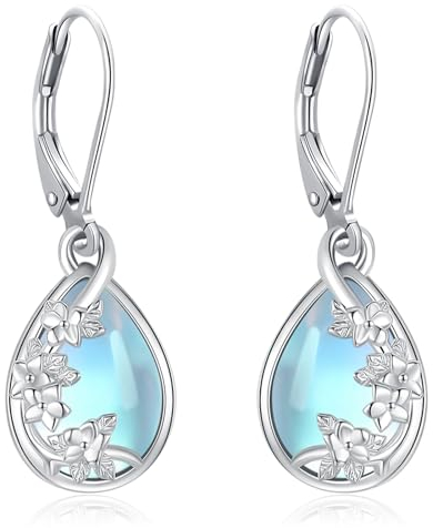 Eusense Mondstein Ohrringe 925 Sterling Silber Blume Wasser Tropfen Ohrringe für Frauen Mädchen