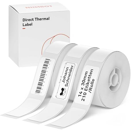NIIMBOT Thermo Etiketten Selbstklebend, 14 x 30mm Etikettendrucker Thermopapier Kompatibel mit dem D110 D11 D101 Etikettendrucker, 210 Etiketten/Rolle (3-Rollen-Pack, Weiß)