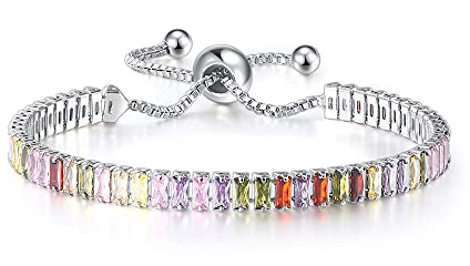 BSLVWG Armband für Frauen, Sterling Silber Tennis Armband Kristall Slider Armband Frauen Armband Sparkle Diamond Zirkonia Verstellbares Armband Lady Armband Geschenk für Weihnachten (Bunt)