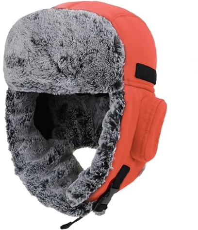 BESTORI Fliegermütze für Damen Herren Warm Trappermütze Plüsch Wintermütze mit Ohrenklappen Orange
