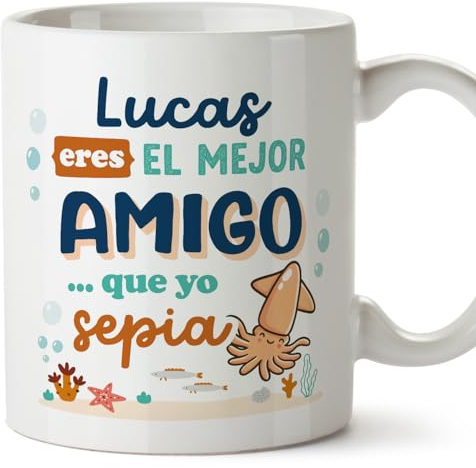 MUGFFINS Tazas Personalizadas para AMIGO - En Español - Mejor que yo Sepia - 11 oz / 330 ml - Regalo personalizable original y divertido