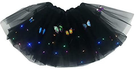 YEBIRAL Tüllrock Damen Schmetterling LED Lichter Tutu Rock Karneval Kostüm Party Minirock Dehnbaren Tütü Erwachsene Tüll Kleid Festival Outfit Faschingskostüme