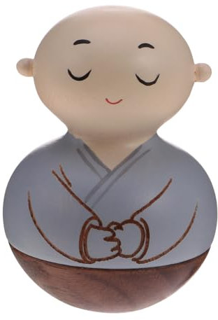 Holz Rolys Polys Wackelpuppe Holz Tischdekoration Mönch Statue Wackelmännchen Spielzeug Stehauf Figuren Kleine Mönchsfigur Kind Bambus Buddha Hölzerne Puppe