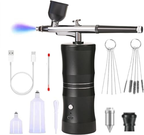Mini Aerógrafo Set con compresor de Aire, Kit de aerógrafo inalámbrico portátil y Kit de aerógrafo de Mano Recargable con Boquilla de 0,3 mm para Maquillaje, decoración de Pasteles (Negro)