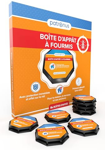 Piège à Fourmis Intérieur & Extérieur [8 Boîtes] Appât Anti Fourmis Maison Interieur avec Effet Nid – Élimine Les Fourmilières Efficacement – Discret, Prêt à l’Emploi, sans Odeur