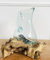 Molten Lava Glass Jug On Wooden Rustic Root Stand | Unique Pitcher Drinks Sculpture